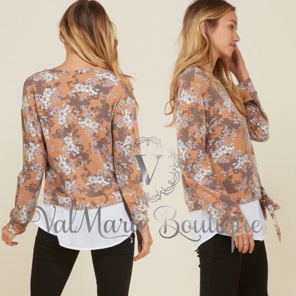 LOVERS DREAM camel floral soft blouse top - Picture 3 of 3